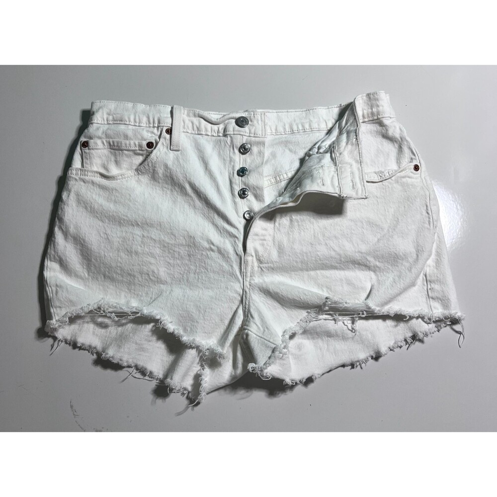 Levi's 501 Shorts Women's W34 White Denim High Rise Cut Off Frayed Hem Casual